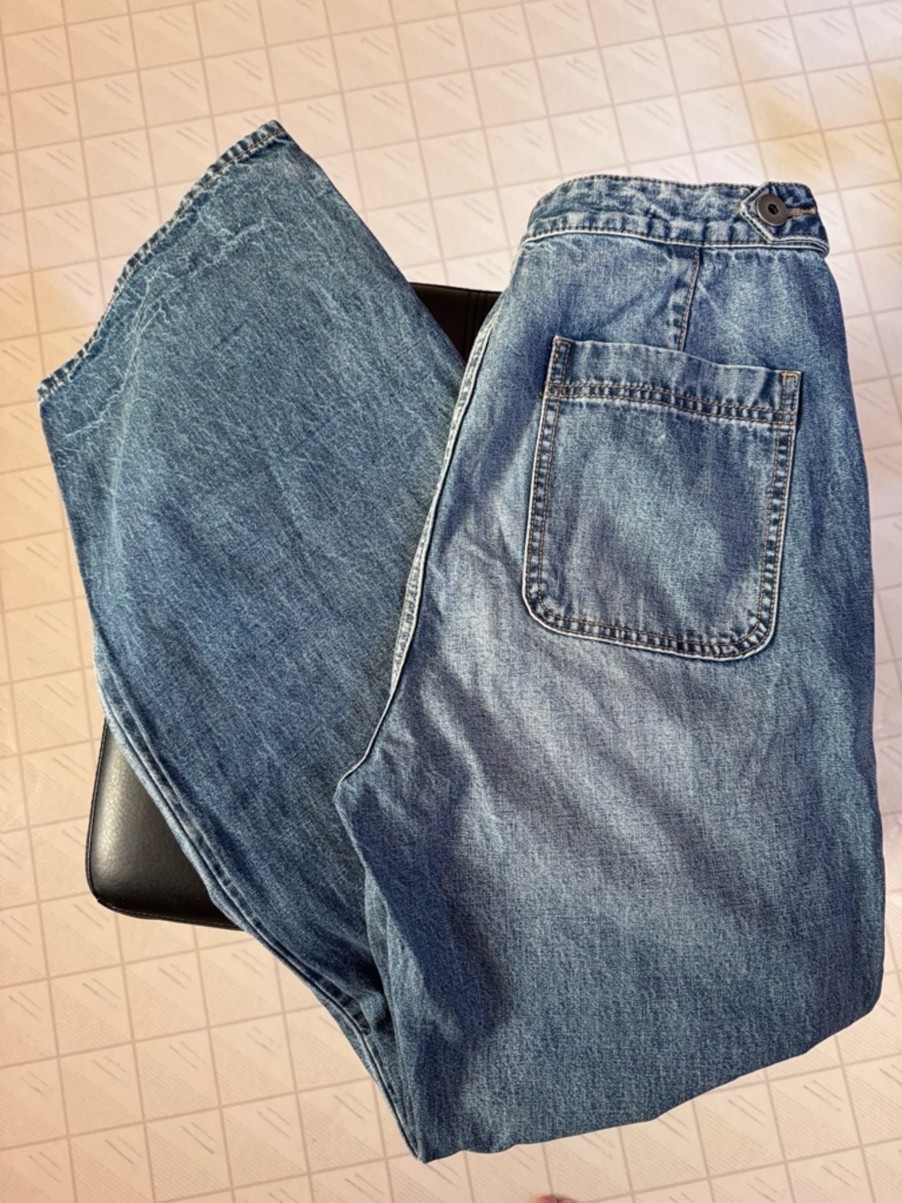 James Perse Blue Denim Jeans with Tan Stitching and Buttons